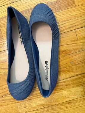 American Eagle Outfitters Denim Blue Pleated Ballet Flats
